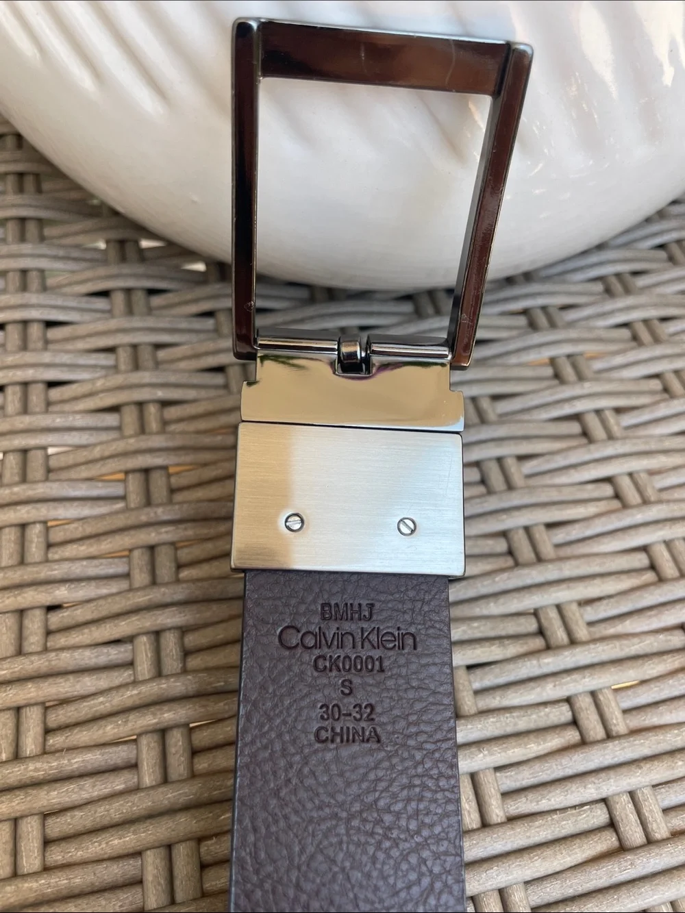 Calvin Klein Black Leather Belt with Brushed Silver Buckle